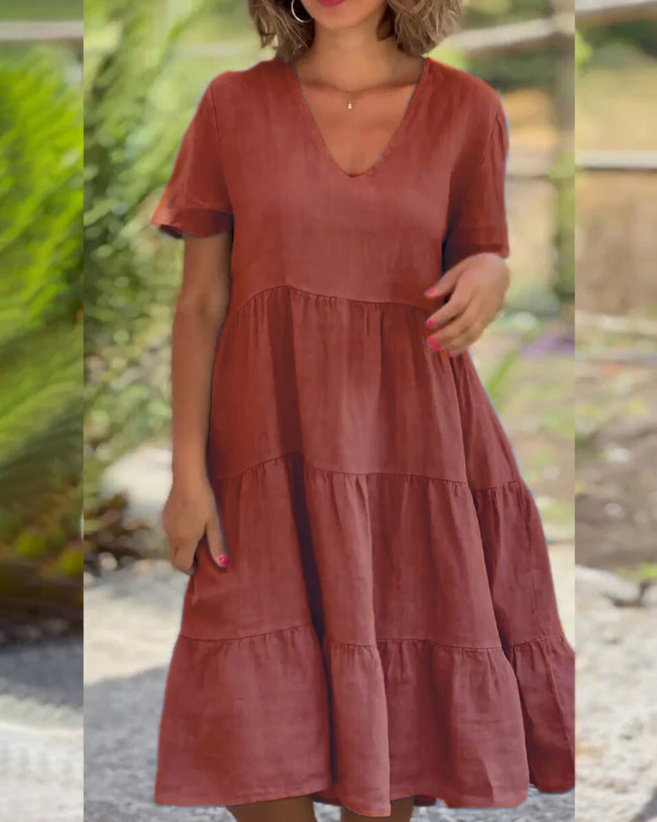Women's Fresh Sweet Solid Color Wide Hem Dresses