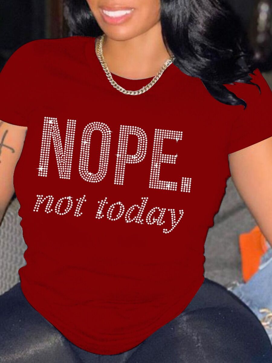 Popular Beautiful Rhinestone Round Neck T-shirt Blouses