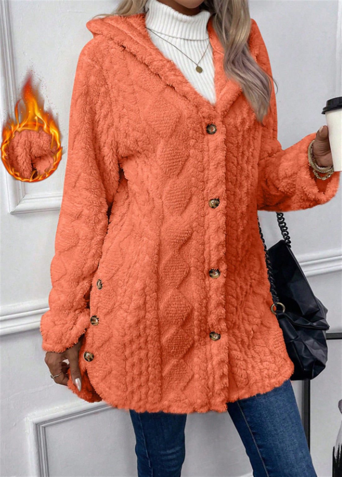 Women's Solid Color Single-breasted Plush Hoodie Fashion Jackets