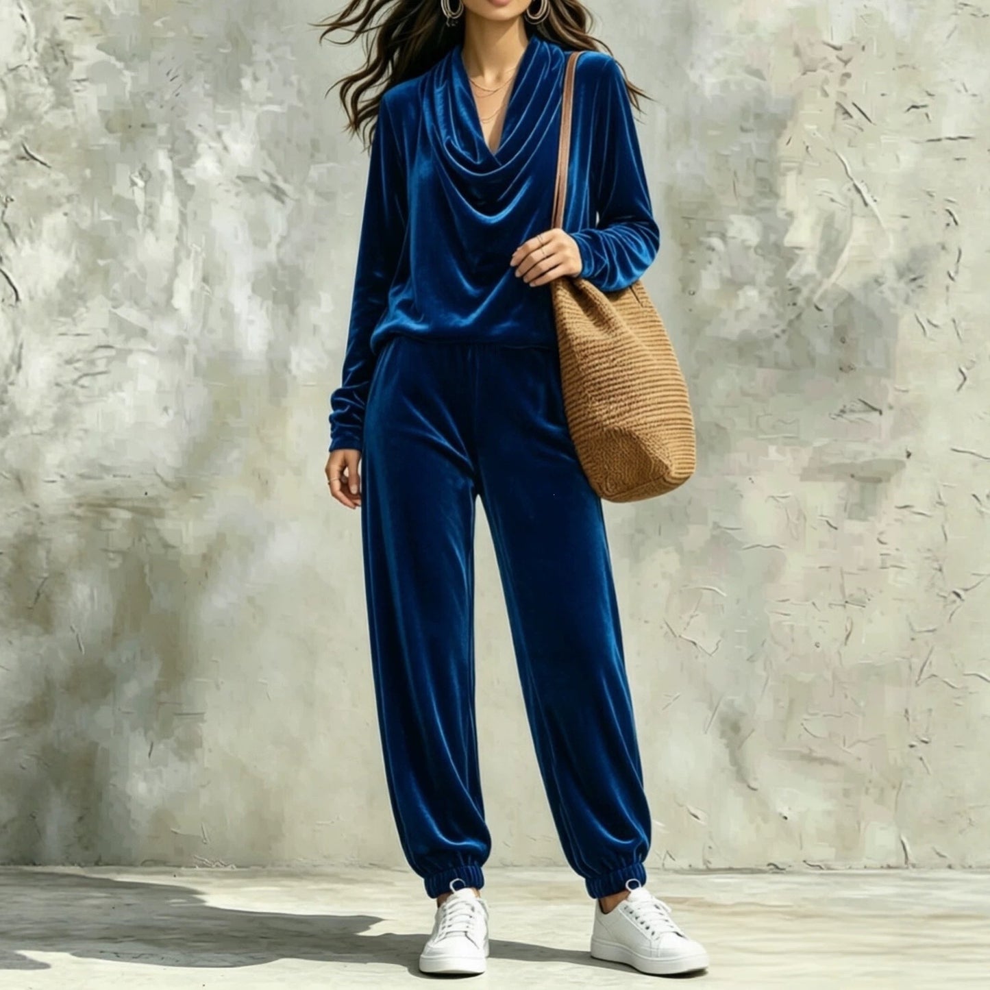 Women's Draped Collar Long Sleeve Ankle Banded Fashion Casual Suit