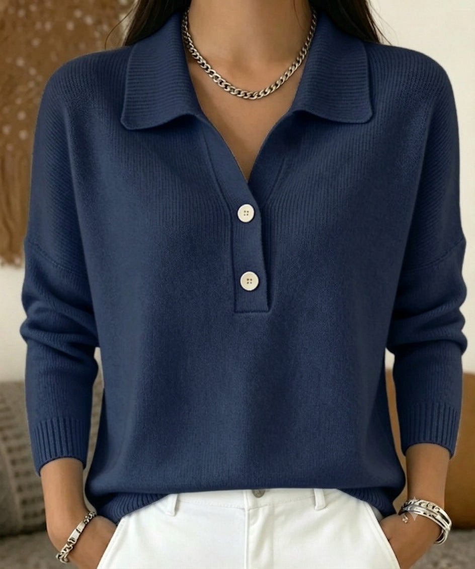 Women's Lapel Half Button Loose Casual Sweaters