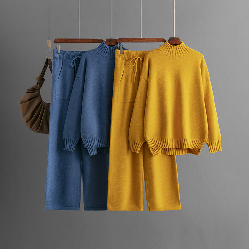 Women's Knitting Thick Loose Collar Long Sleeves Suits