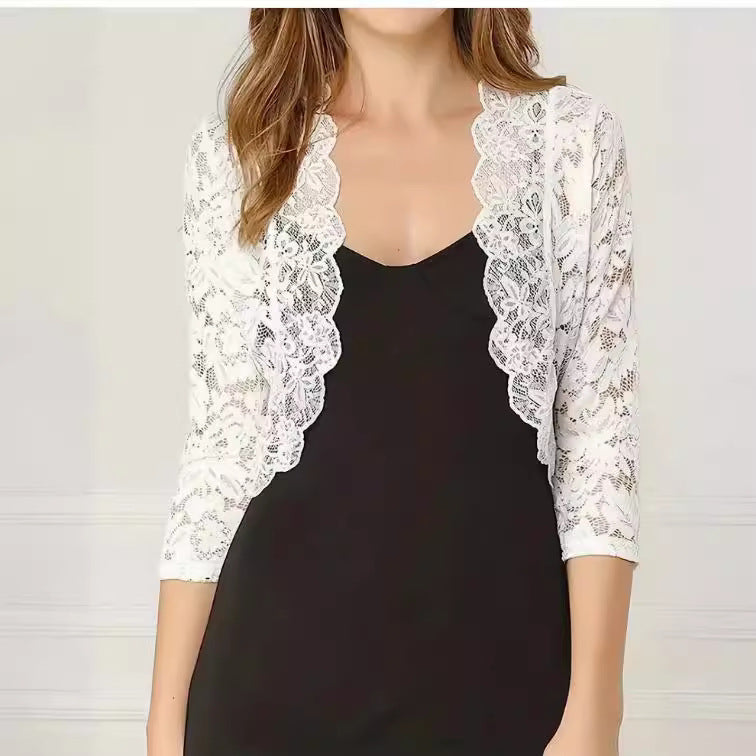 Collarless Solid Color Elegant Lace Shirt Coats