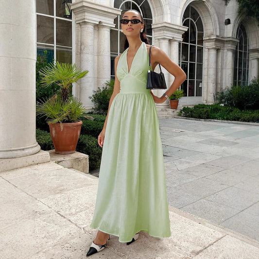 Women's Pure Long Dress Lace Up Large Dresses