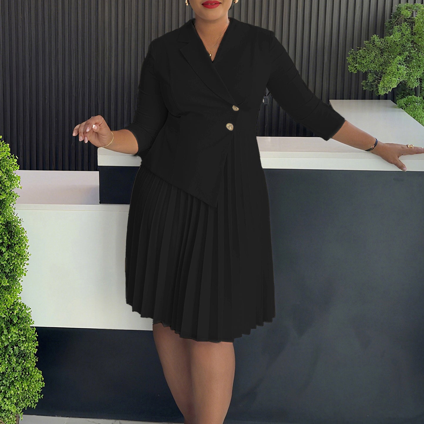 Women's Winter Collar Shirt Fashionable Elegant Pleated Dress