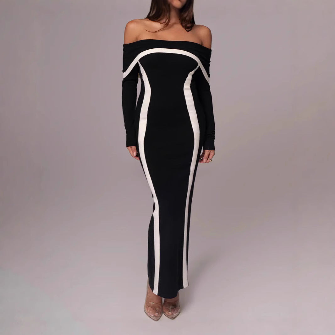 Women's Fashion Sexy Contrast Color Elegant Slim Sheath Dress