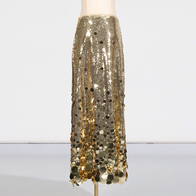 Women's Summer Stitching Sequined High Waist Dress Skirts