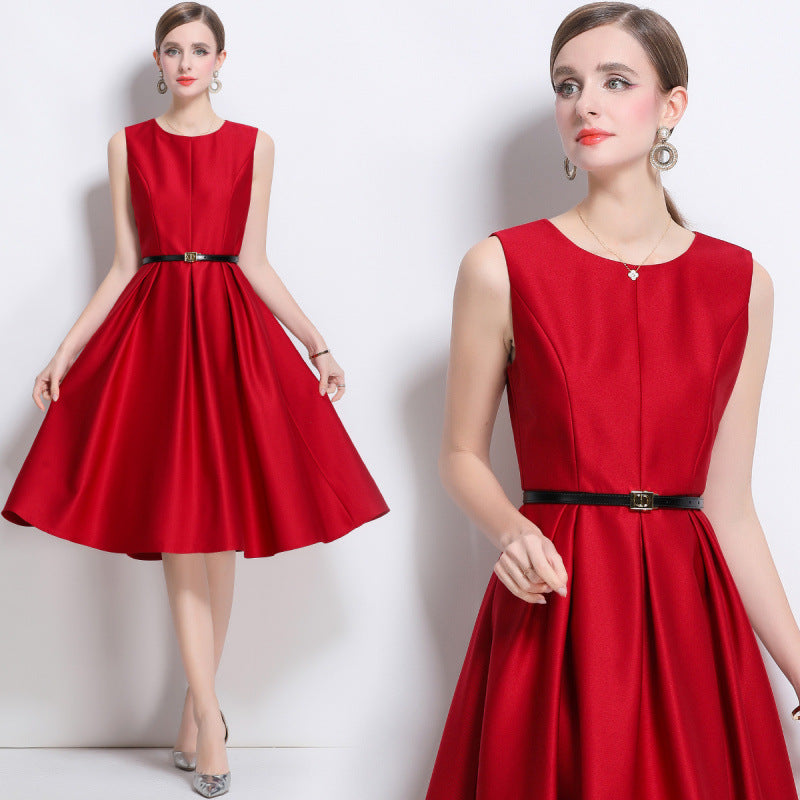 High-grade Tight Waist Figure Flattering Sleeveless A- Dresses