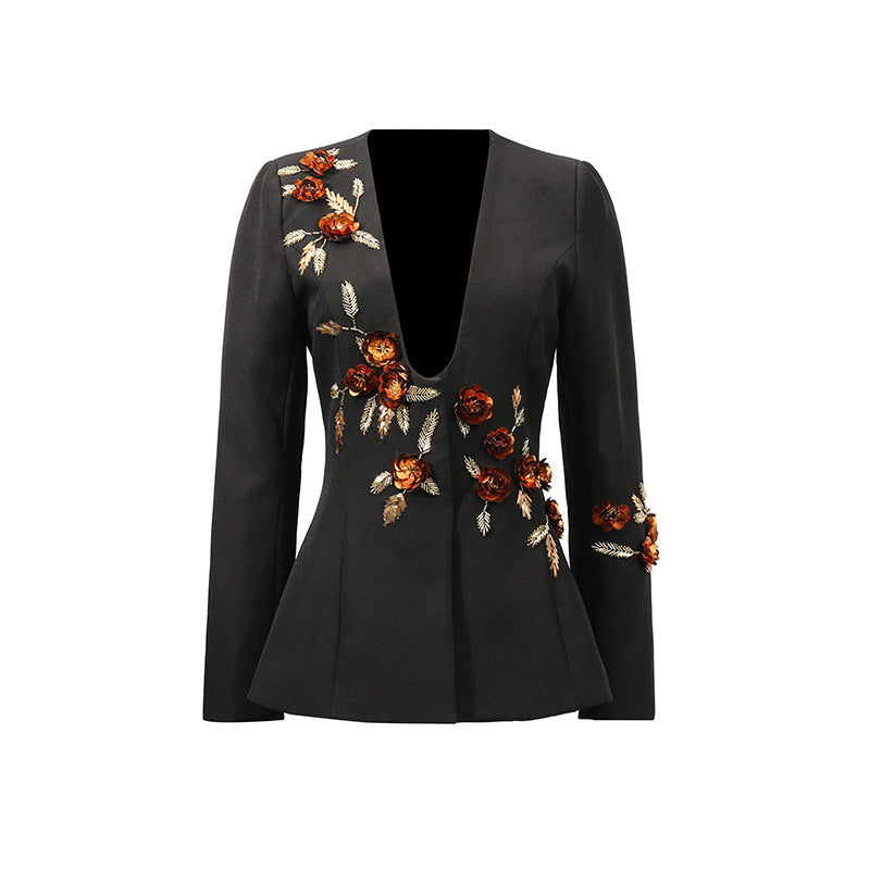 Women's Graceful Summer Fashion Elegant Flowers Stitching Design Blazers