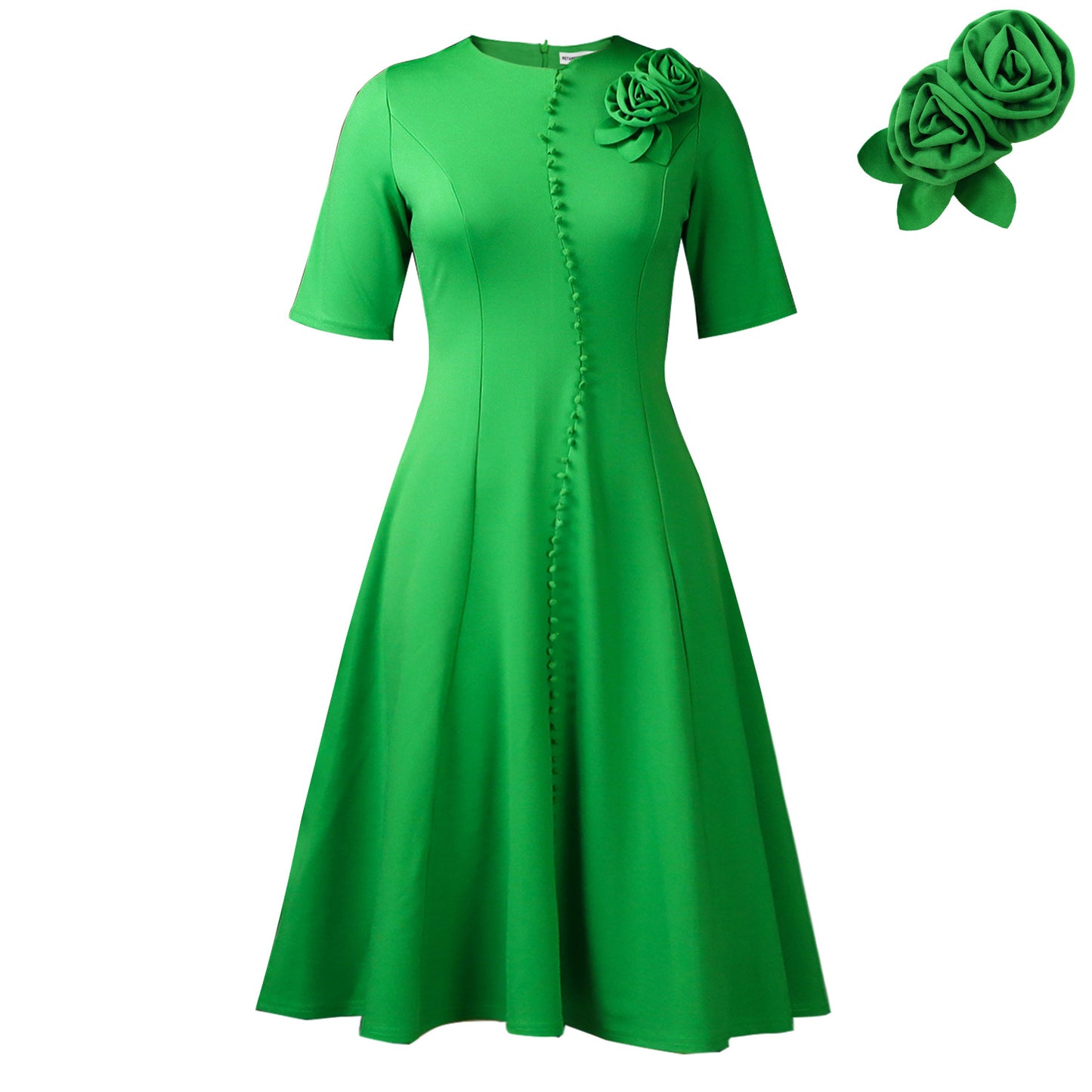 Women's Short-sleeved Solid Color Round Neck Elegant Dress