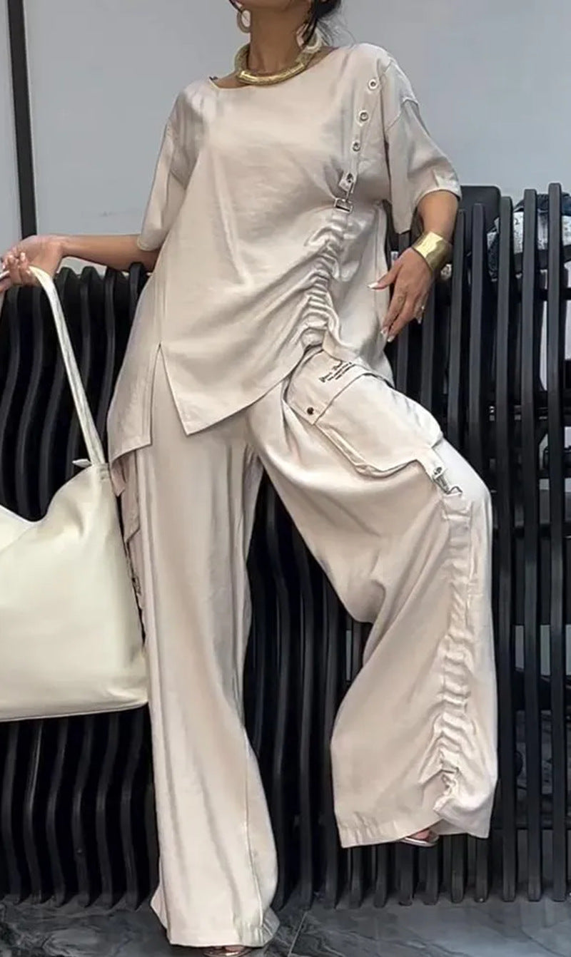 Women's Summer Round Neck T-shirt Trousers Two-piece Fashion Casual Suit