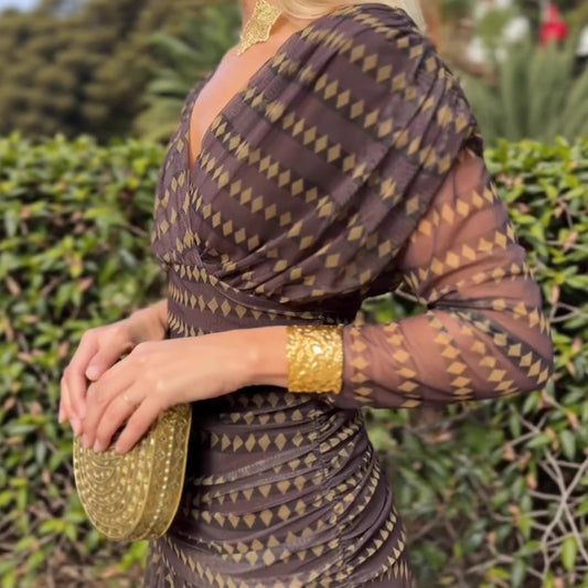 Collar Mesh Oversized Swing Dress Long Sleeve Including Dresses