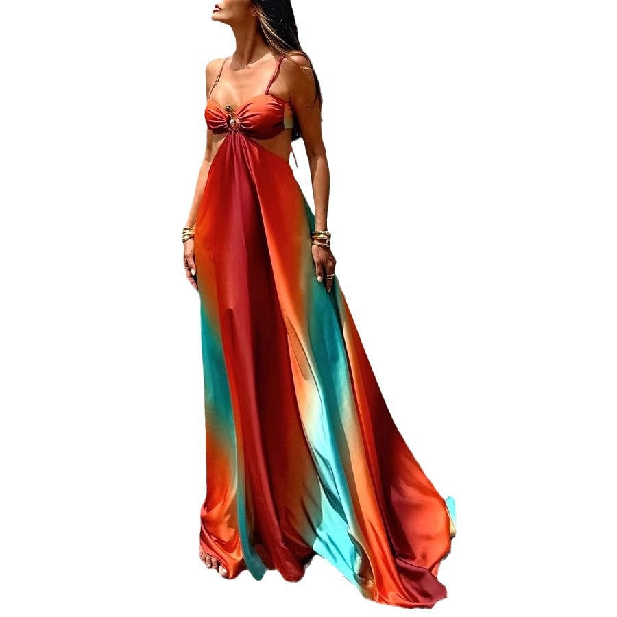 Sexy Sling Gradient Color Island Style Dresses