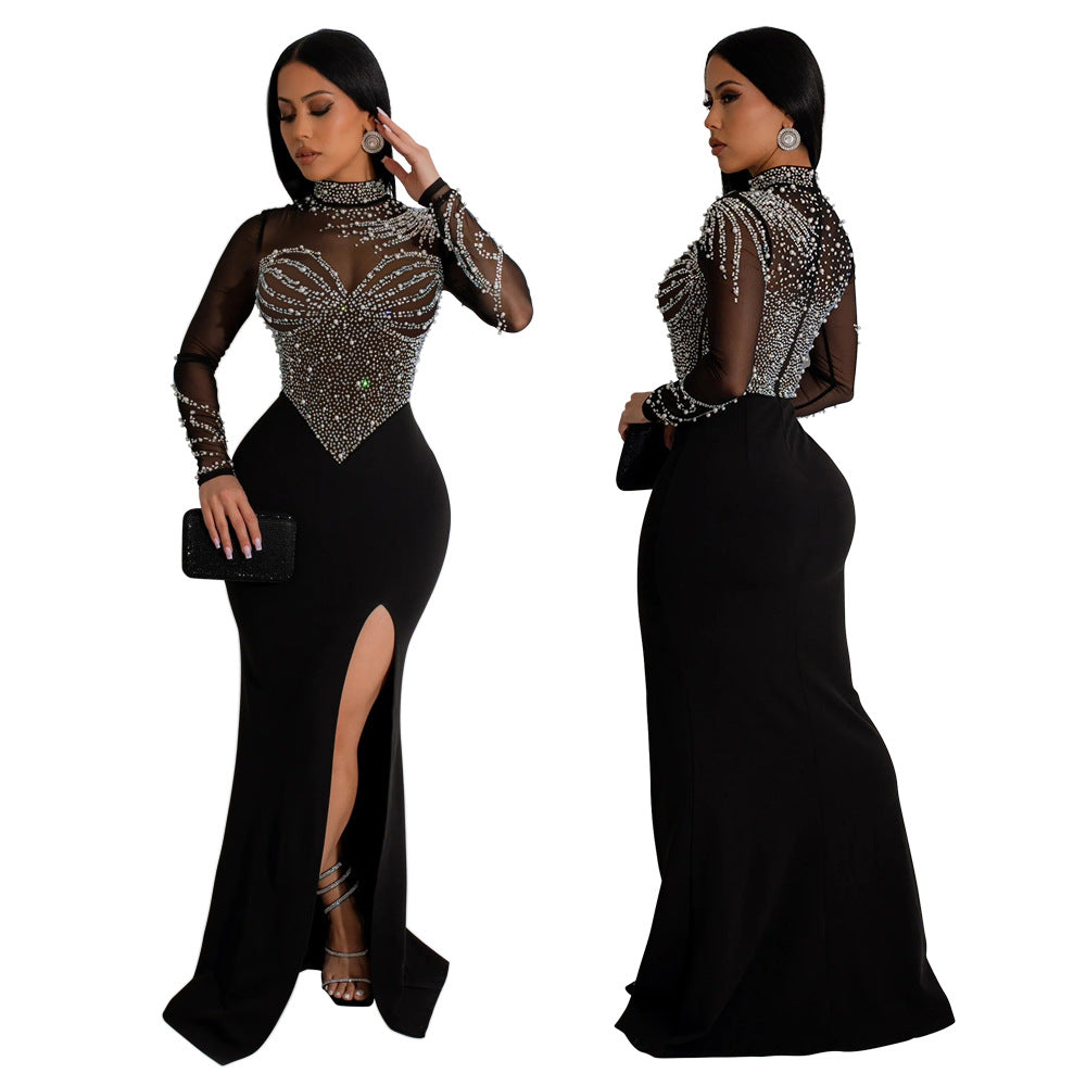 Women's Round Neck Long Sleeve High Slit Dresses