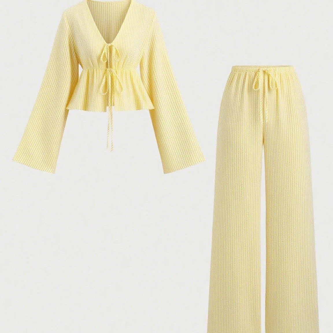 High-grade Striped Loose Two-piece Versatile Long Sleeve Suits