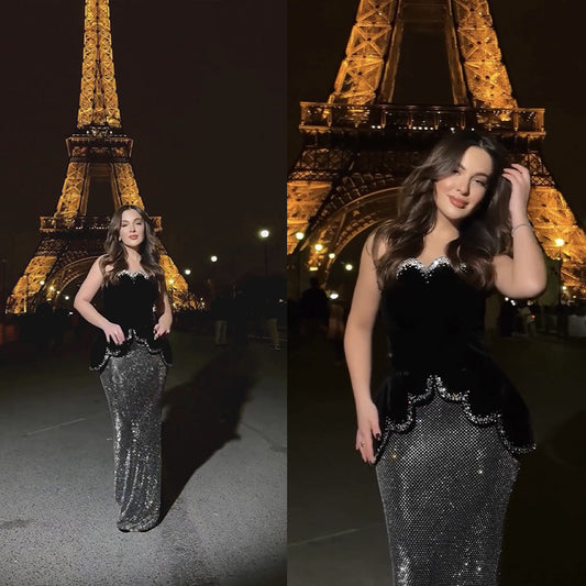 Black Crystal Tube Bandage Rhinestone High Waist Suits