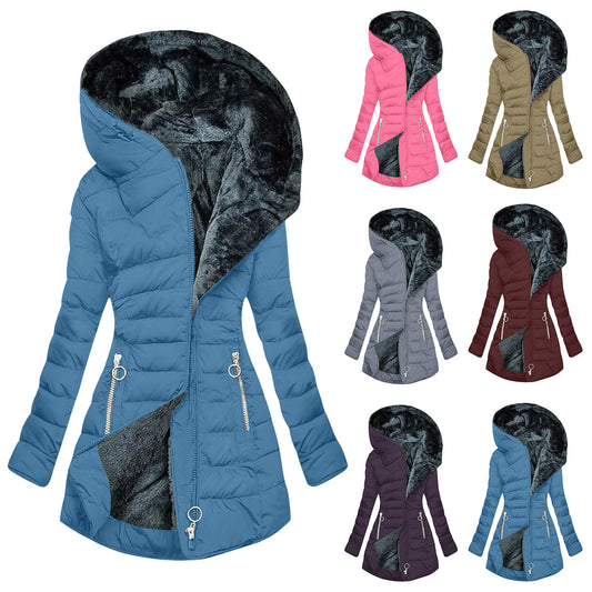 Women's Warm Fur Collar Cotton Clothes Zipper Coats