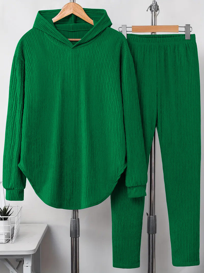 Women's Set Solid Color Long-sleeved Hooded Trousers Sweaters