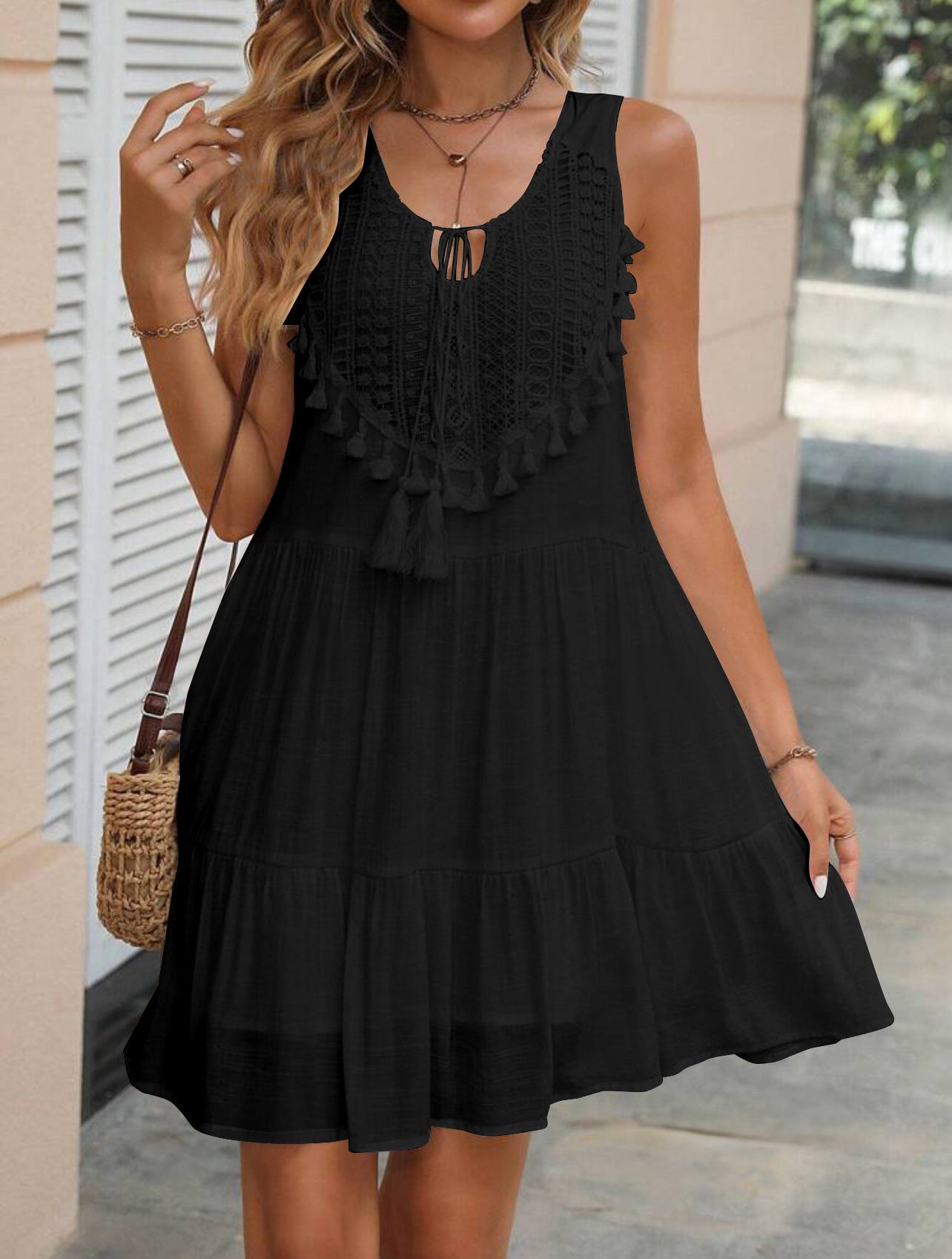 Durable Summer Lace Stitching Loose Sleeveless Dress
