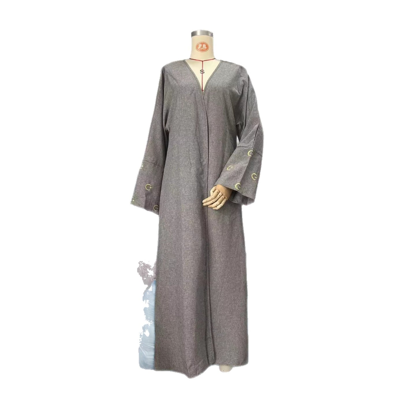 Pure Color Elegant Moon Embroidery Fashion Long Dress