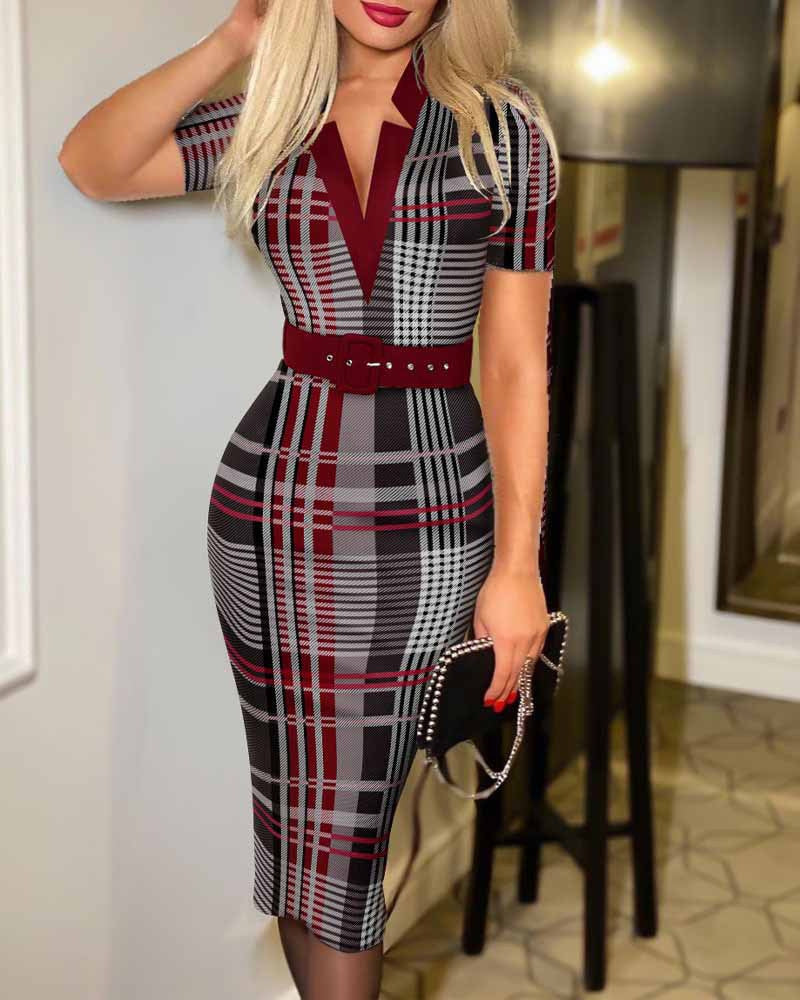 Women's Fashion Plaid Hip Long Sleeve Sexy Dress
