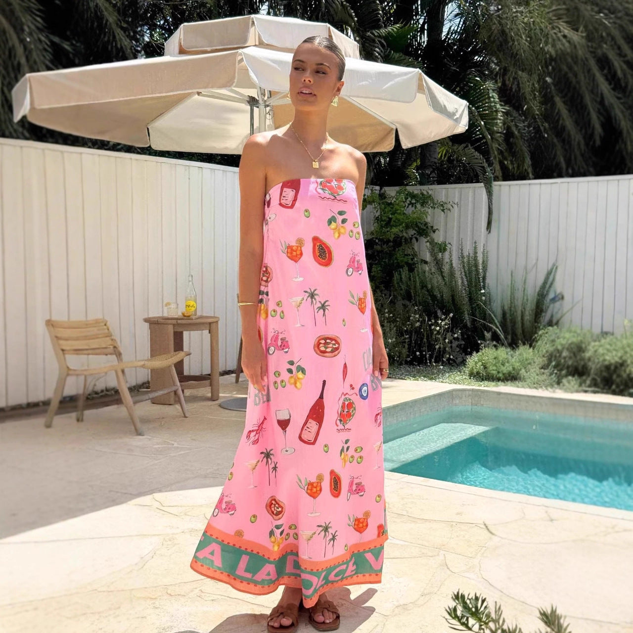 Temperament Casual Linen Vacation Style Tube Dress