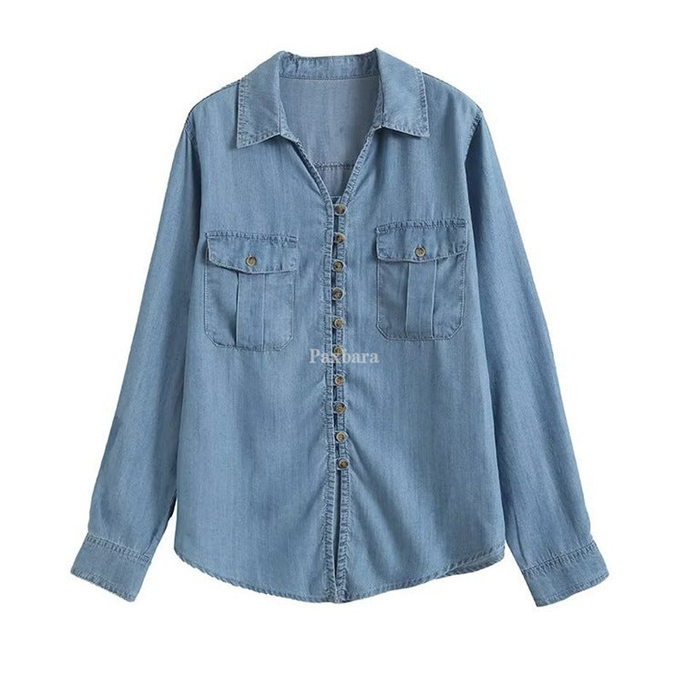 Women's Style Lapel Single Breasted Thin Denim Blouses