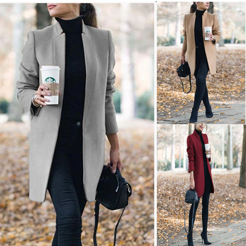 Fashion Solid Color Stand Collar Woolen Women's Sweater, Sweater