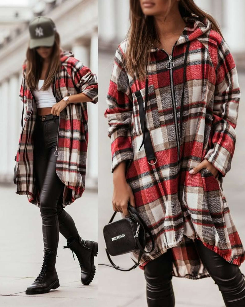 Popular Unique Plaid Long Sleeve Baggy Dresses