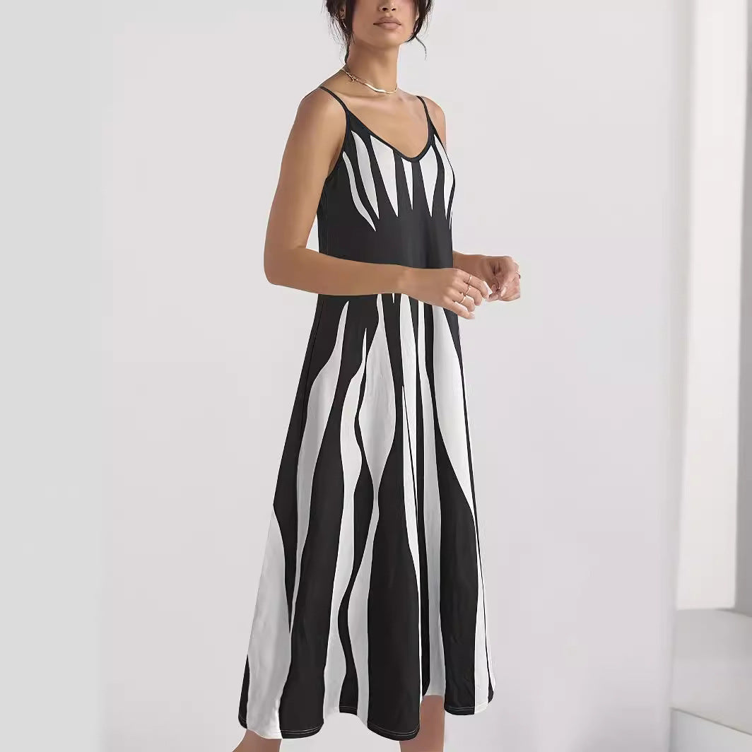 Cool Summer Casual Sling Geometric Pattern Dress
