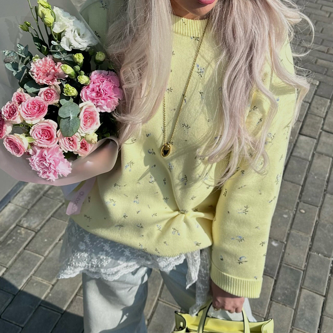 Women's Autumn Gentle Floral Round Neck Loose-fitting Sweaters