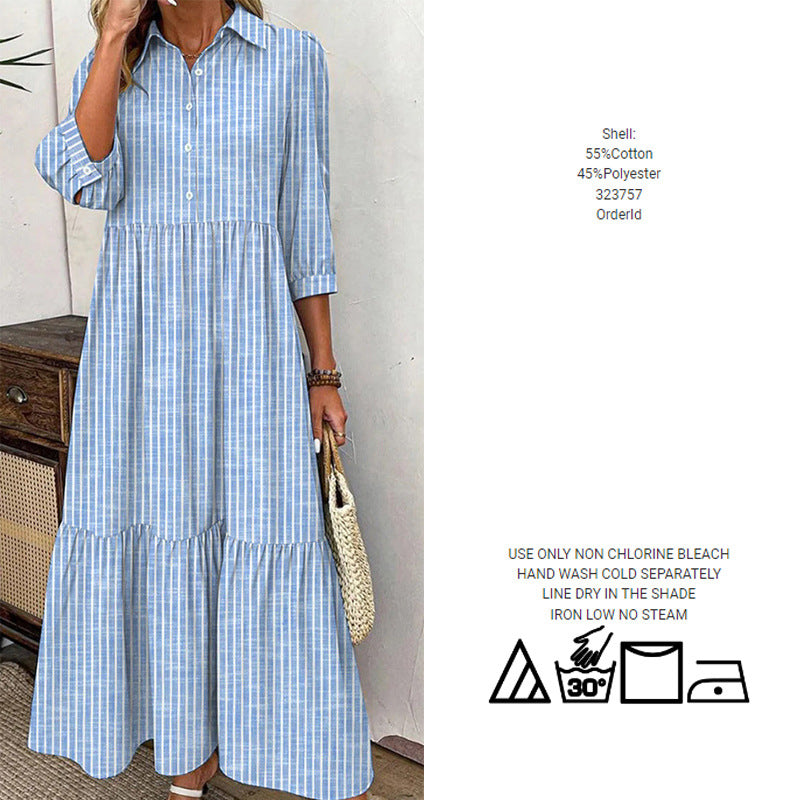 High Waist Geometric Casual Wide Swing Dresses