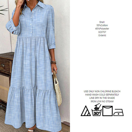 High Waist Geometric Casual Wide Swing Dresses