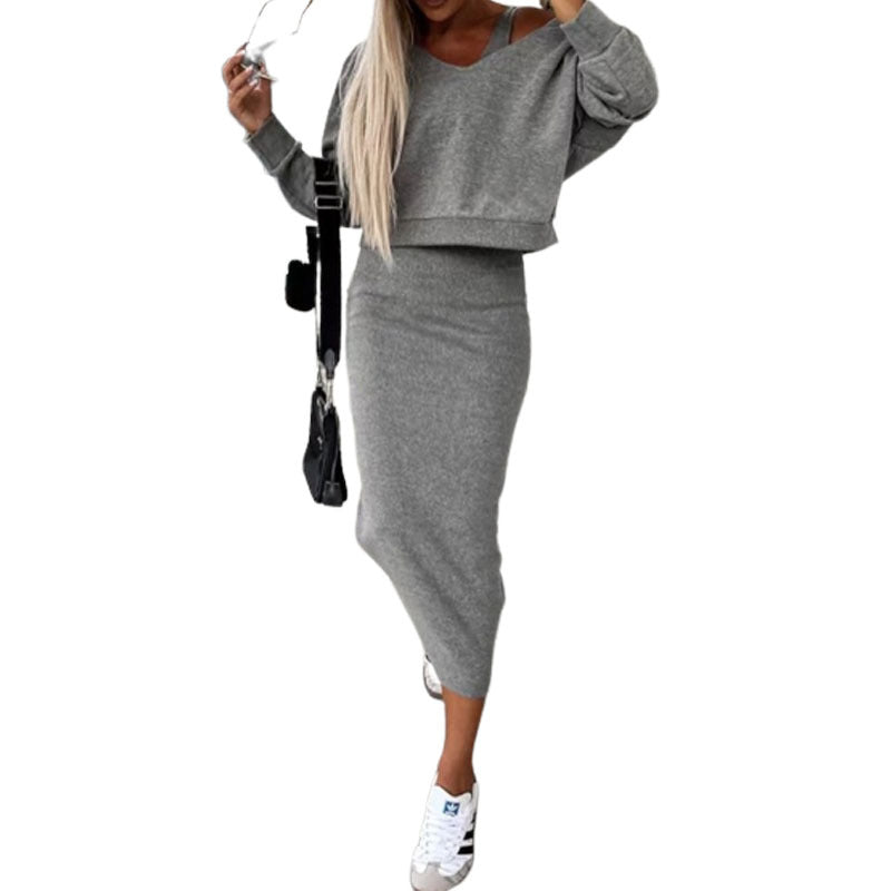 Women's Winter Sleeveless Dress Hooded Hoodie Two-piece Suits