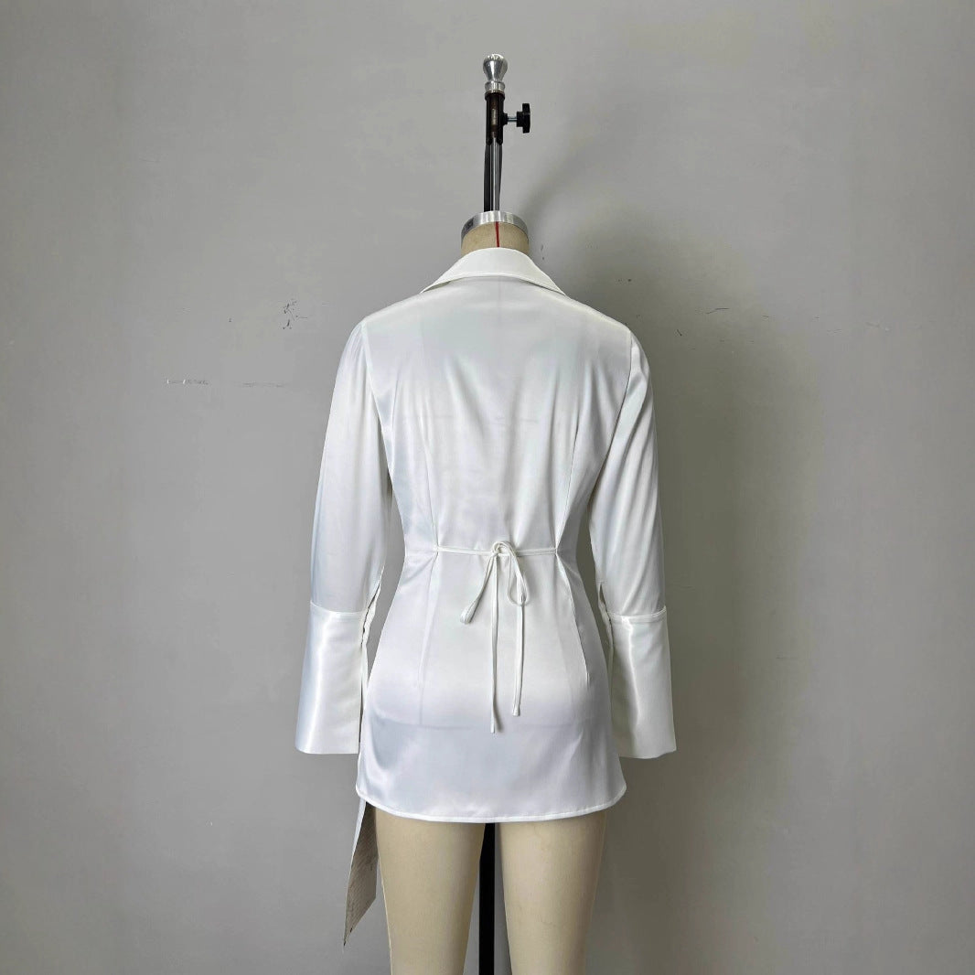 Women's Shirt Metal Buckle Simple Elegant Office Blouses