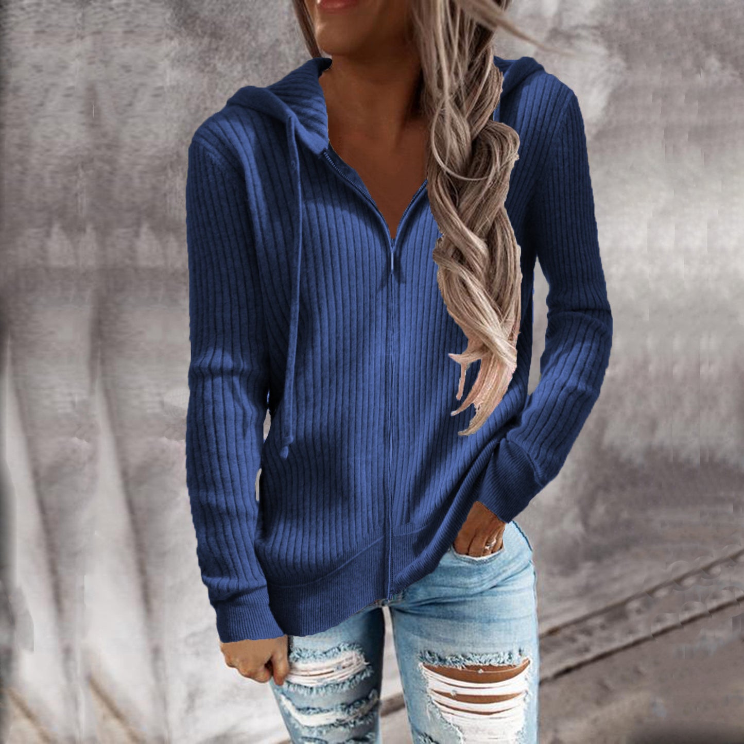 Cool Women's Zipper Long Sleeve Hooded Women's Sweater, Sweater