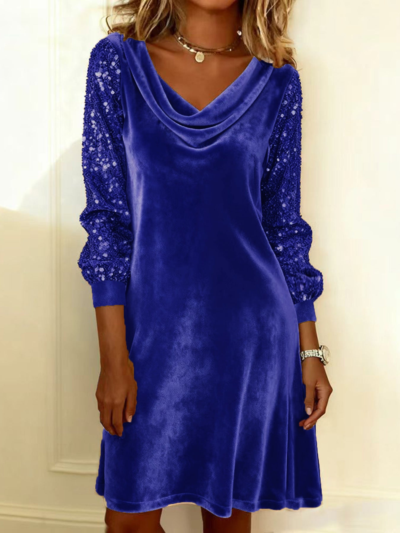 Women's Veet Sequin Stitching Long Sleeve Fashion Dress