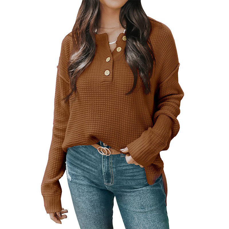 Women's Casual Long-sleeved Button Loose Pullover Sweater