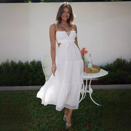 Women's Camisole Sexy Cutout Long Dress Backless Stitching Dresses