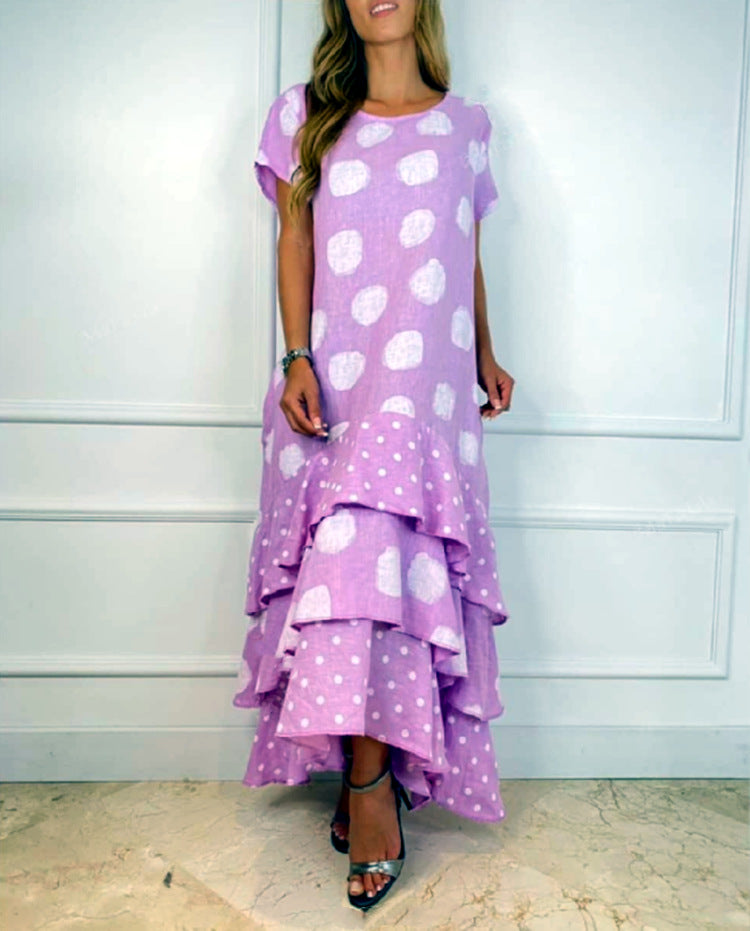 Women's Round Neck Polka Dot Swing Long Dresses