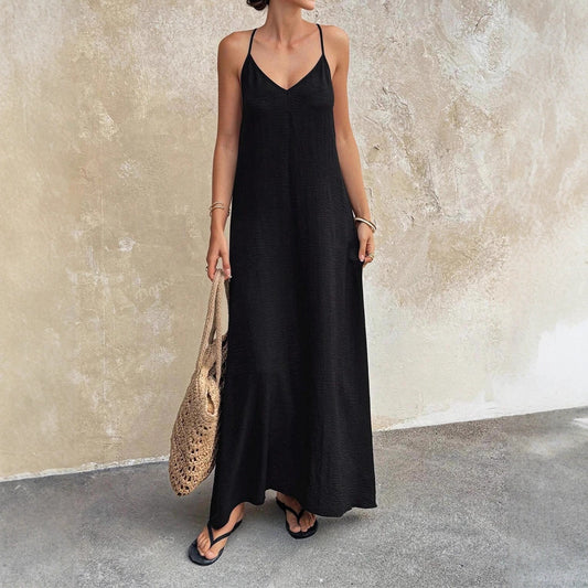 Women's Source Solid Color Sleeveless Loose Beach Seaside Creative Spaghetti Dress