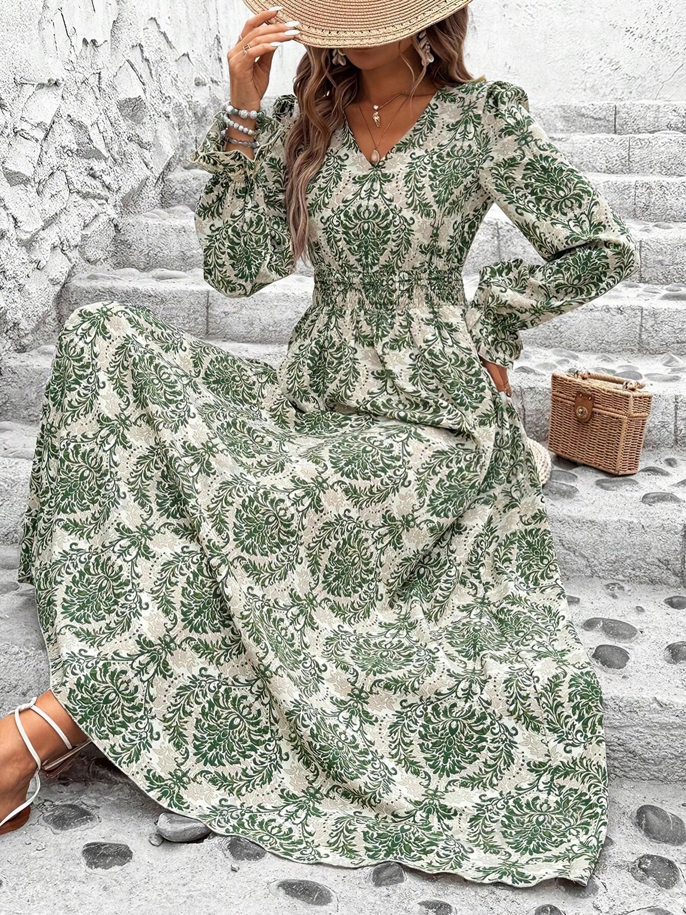 Women's Autumn Printed Fashionable Long Sleeve Big Dress