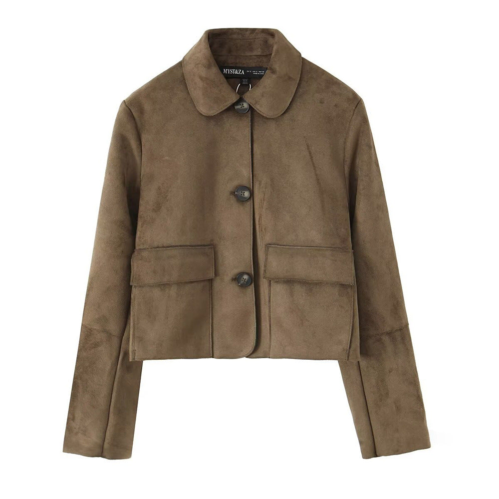Women's Autumn Casual Simple Suede Effect Long Jackets