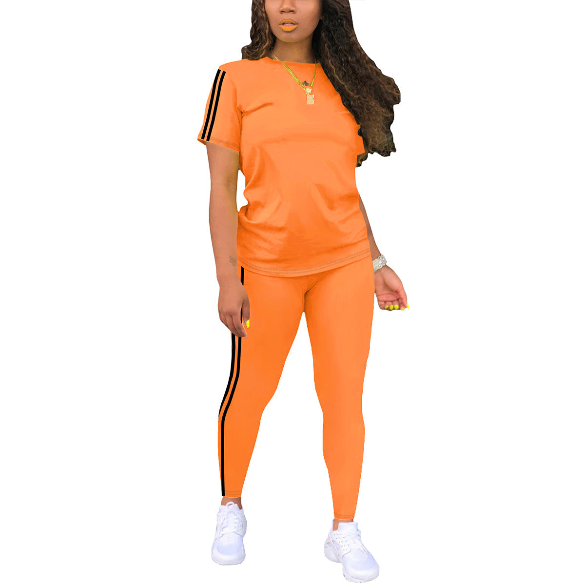 Women's Neck Short-sleeved With Trousers Side Stickers Tops
