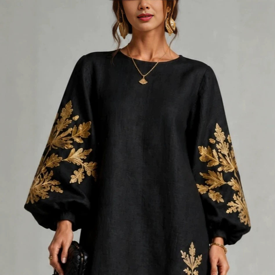 Women's Pullover Printed Crew Neck Casual Long Sleeve Dress