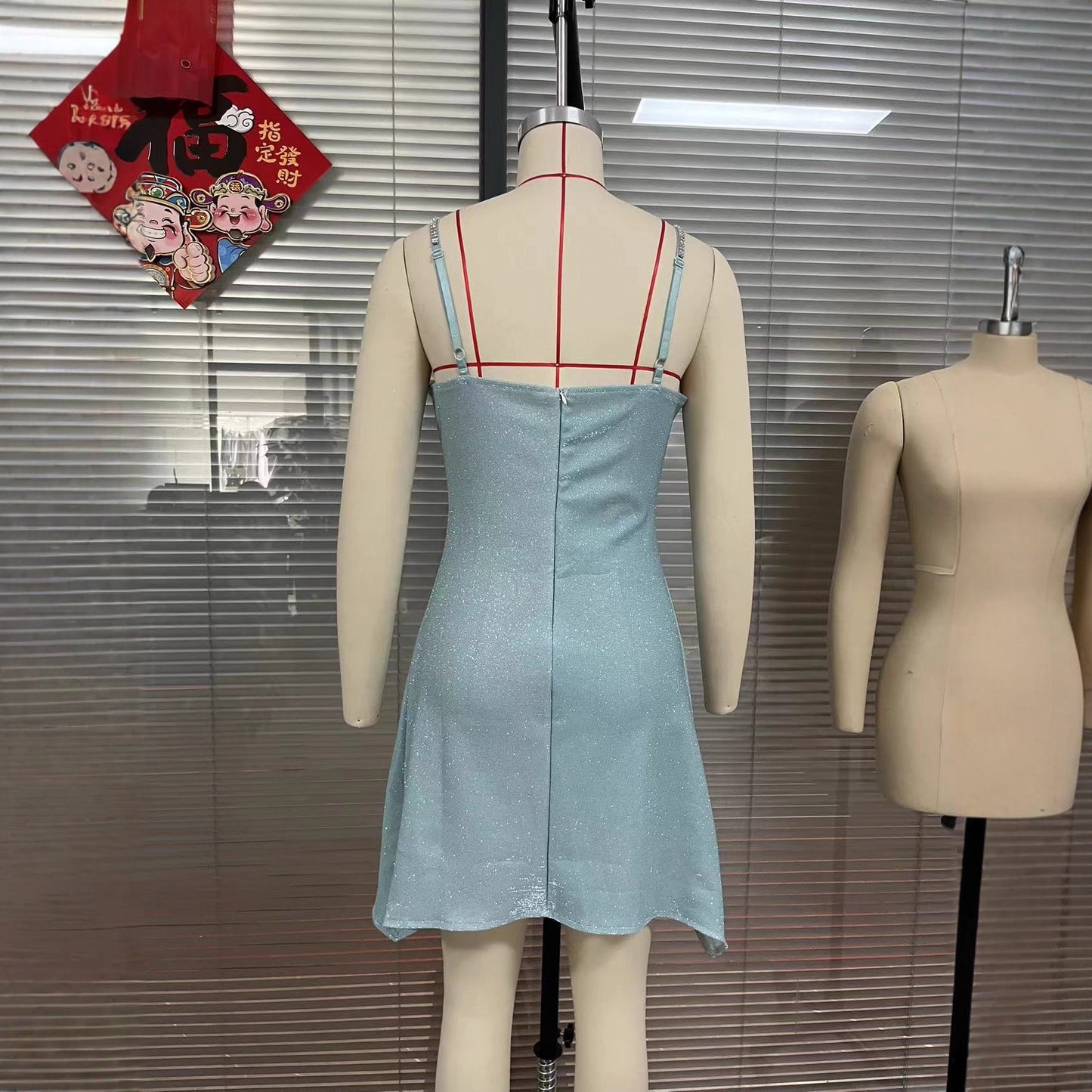 Women's Sexy Deep V Sling Slim Fit Shiny Dresses