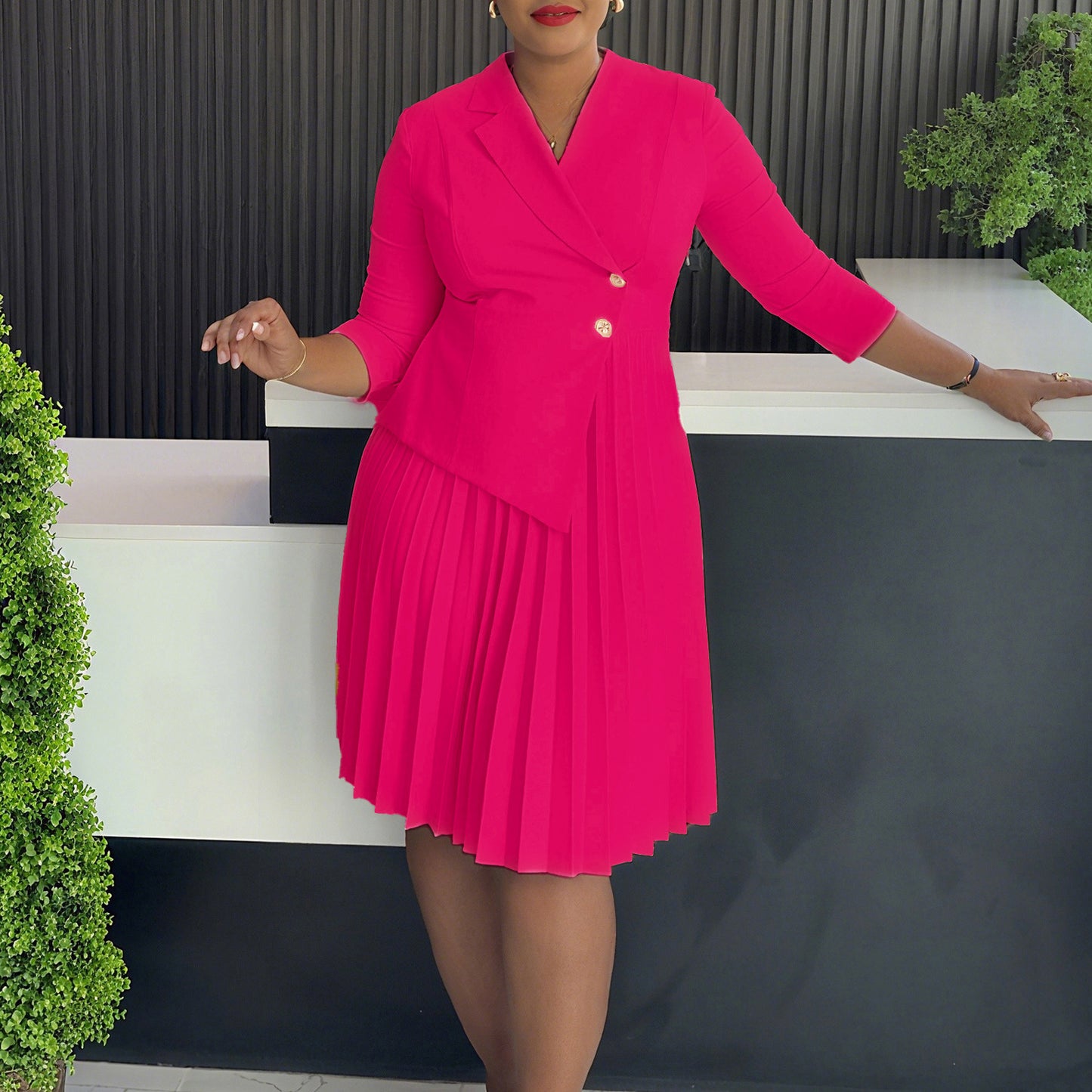 Women's Winter Collar Shirt Fashionable Elegant Pleated Dress