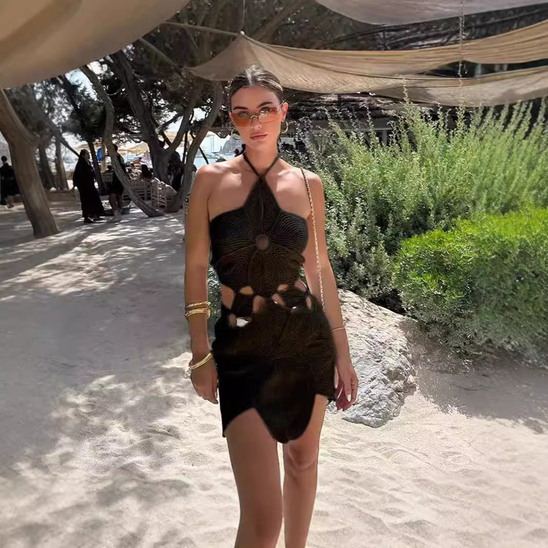 Women's Fashion Halter Asymmetric Hollow Dress Dresses