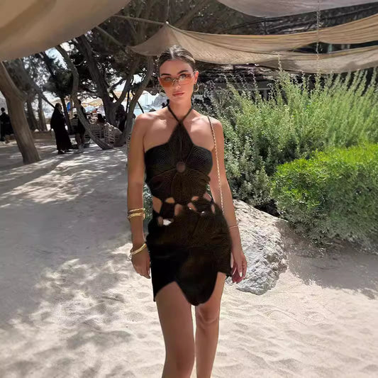 Women's Fashion Halter Asymmetric Hollow Dress Dresses