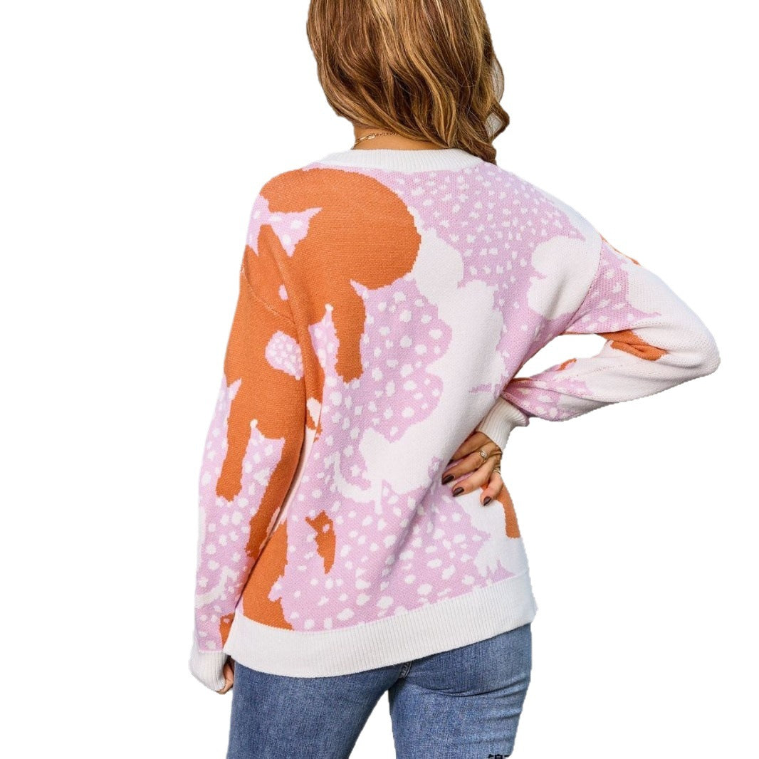 Women's Jacquard Color Long Sleeve Trendy Ladies Sweaters